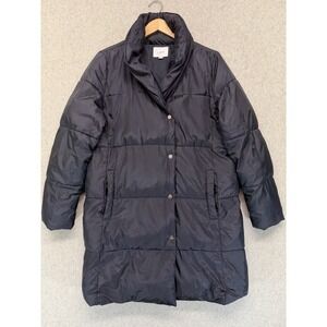 LOFT Black Long Puffer Coat Snap Front High Collar Women's Small